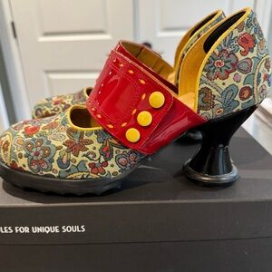 John Fluevog Red and Yellow Artistic Heels